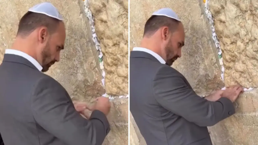 Eduardo visita Muro das Lamentações em Israel e pede: ‘Solta o Bolsonaro’