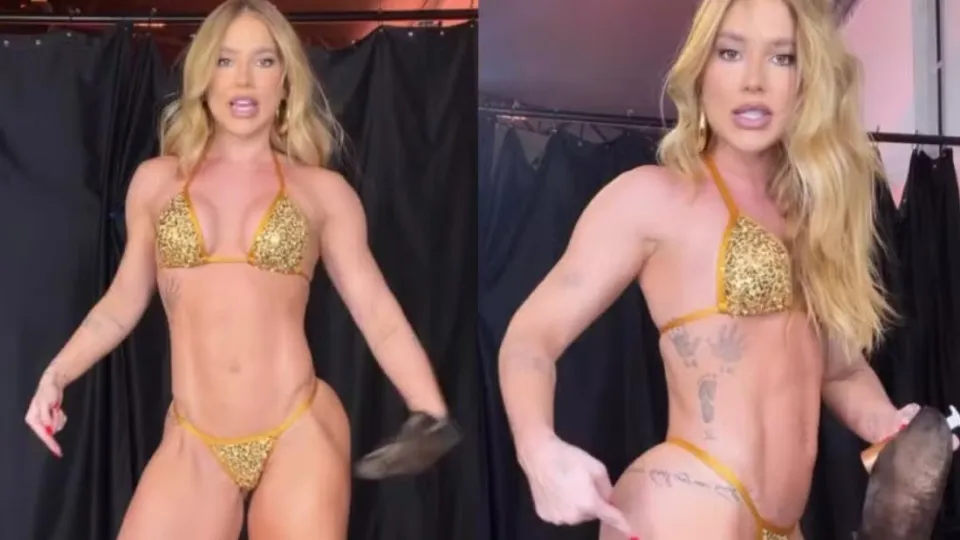 Virginia mostra diferença de bronzeamento entre as pernas; vídeo